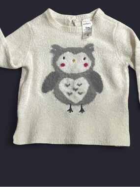 Carter's Cream Owl Knit Sweater Top - Baby Girls 3 Months
